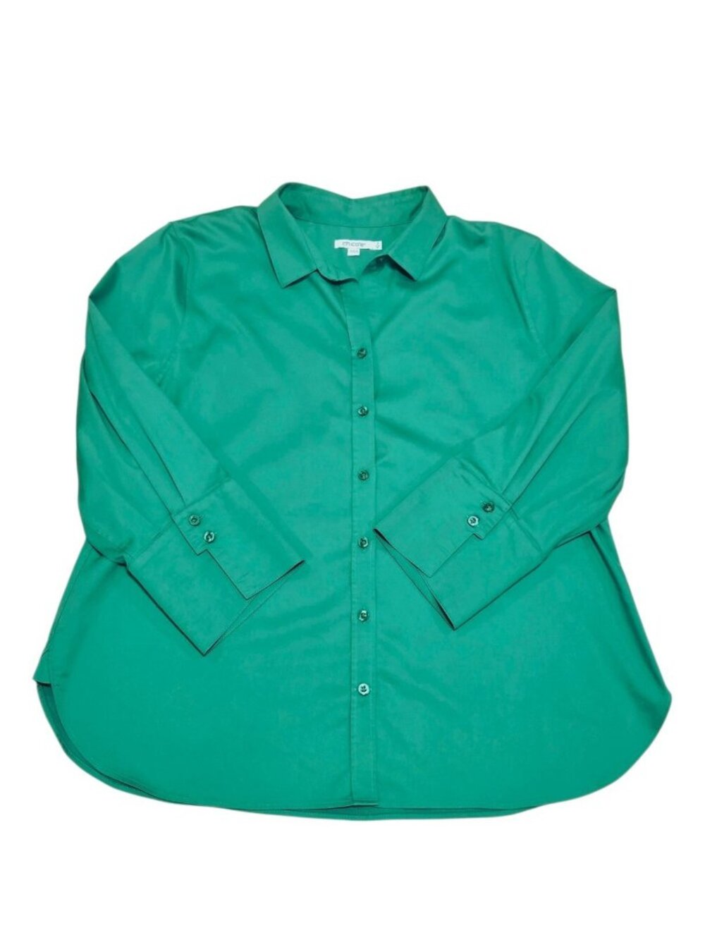Chico's Size 3 Emerald Green No Iron Cotton Stretch Button Down Shirt Cuffed